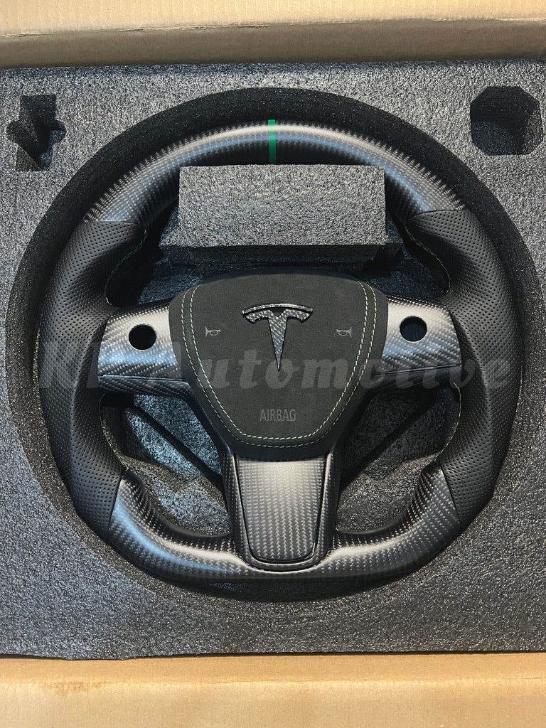 Model 3 Matte Carbon Fiber Steering Wheel (Perforated Leather) - Full Set