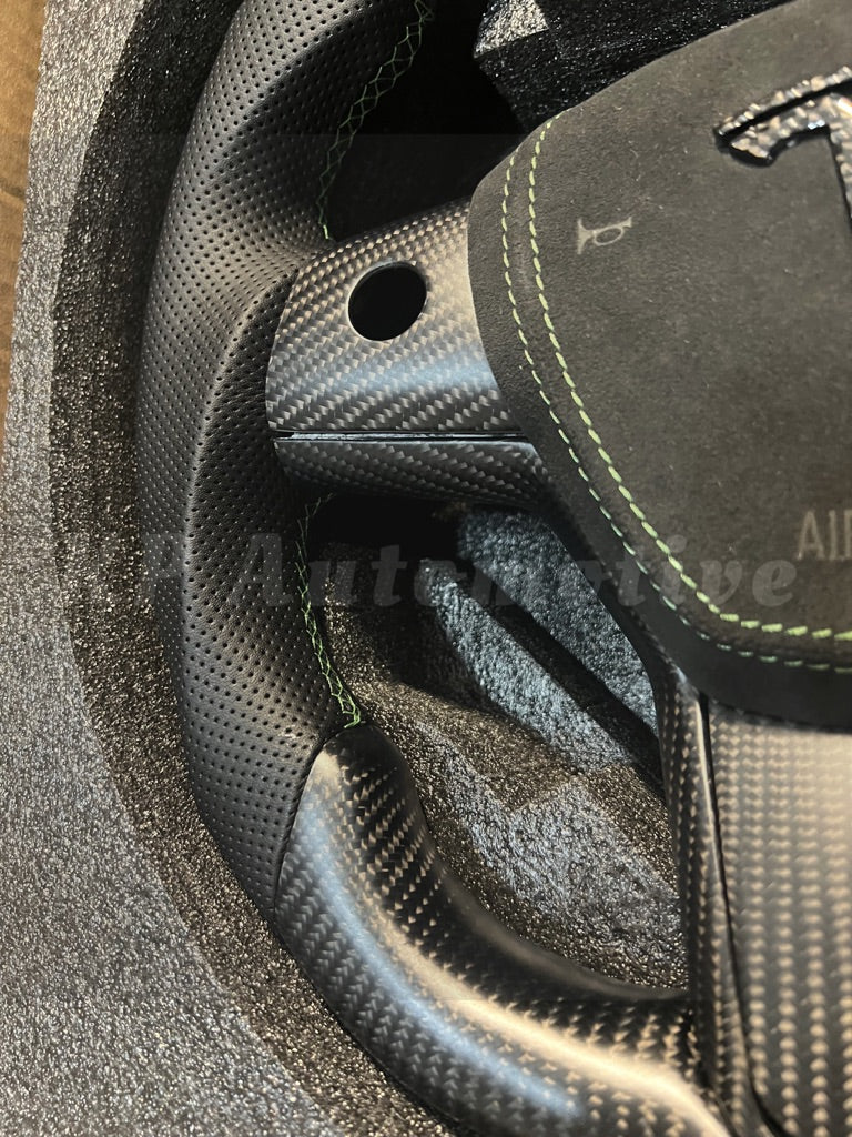 Model 3 Matte Carbon Fiber Steering Wheel (Perforated Leather) - Full Set