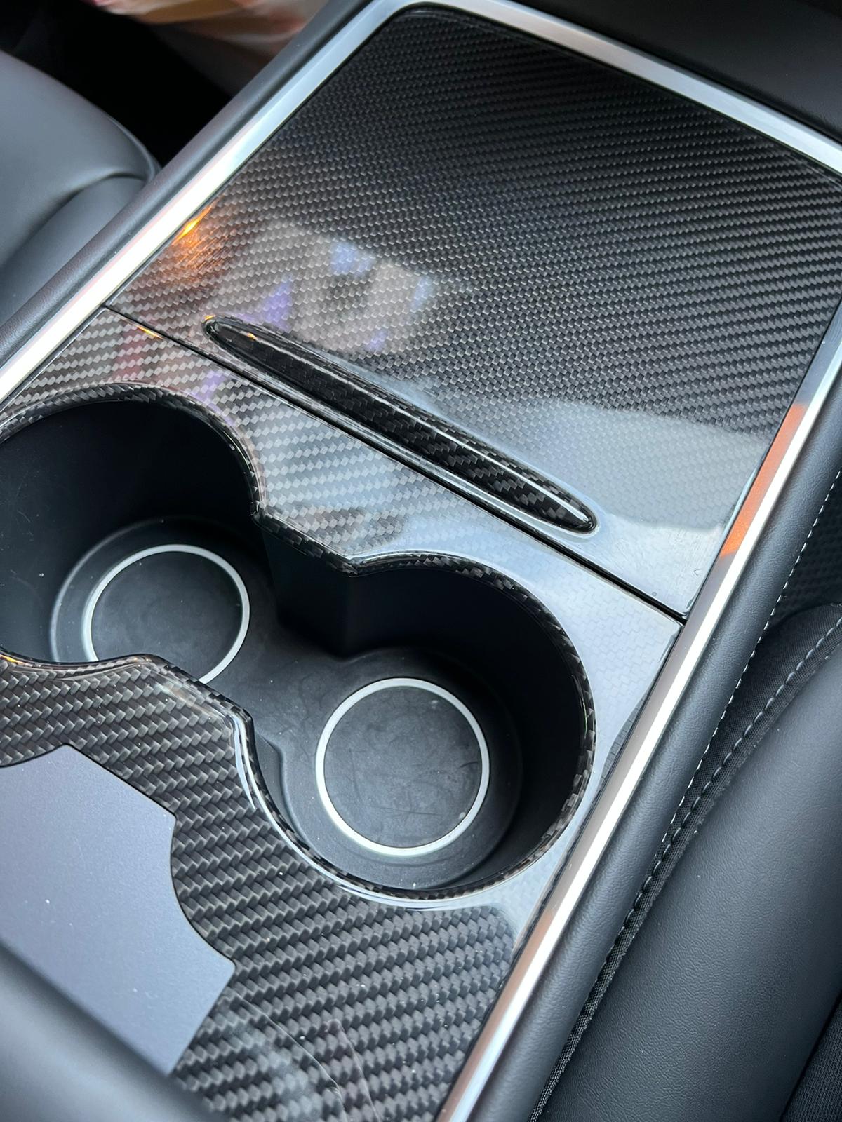 2021+ Model 3/Y Dry Carbon Center Console Trim Cover (Gloss Carbon Fiber)