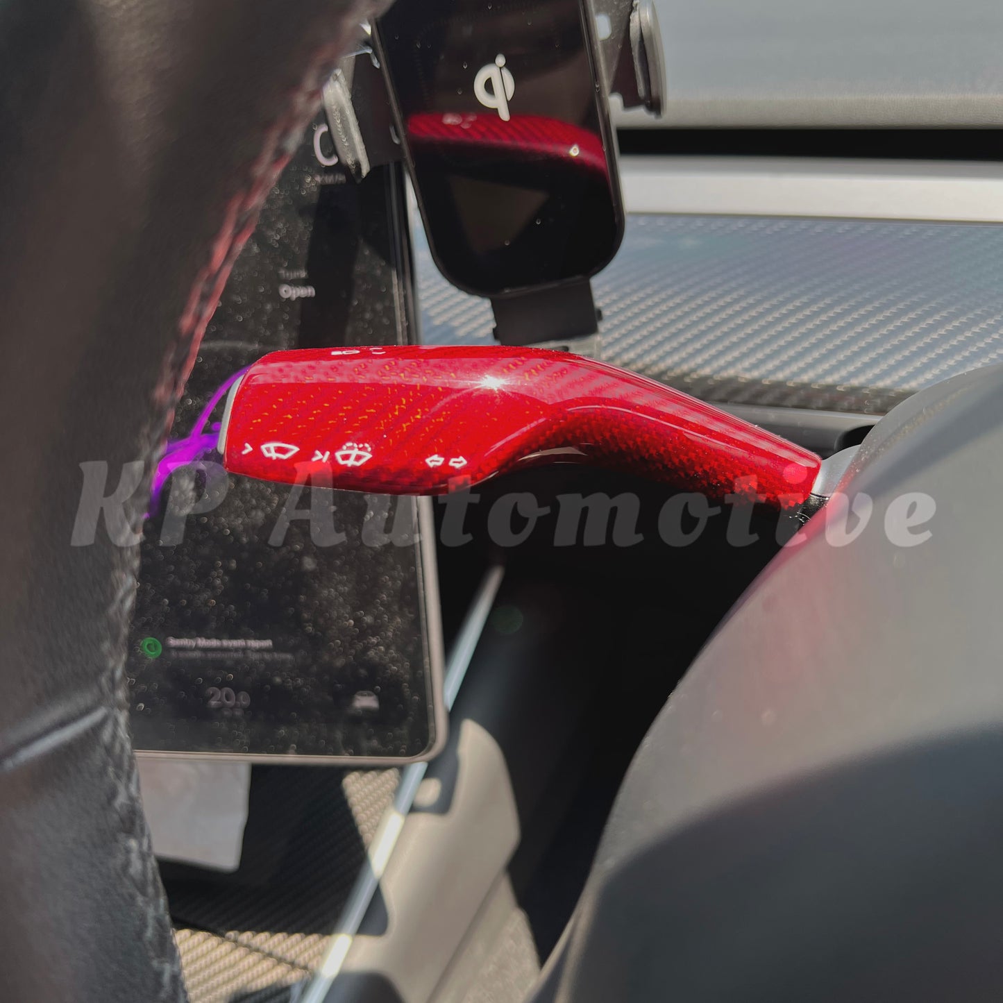 Model 3/Y Carbon Fiber Turn Signal Stalk Cover (Carbon Gloss Red)